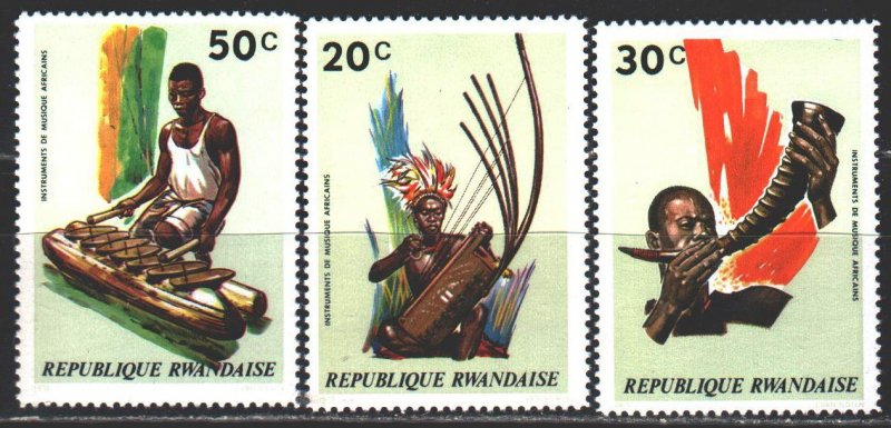 Rwanda. 1973. 558-60 from the series. Folk musical instruments. MNH.