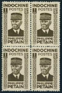 Indo-China 217 block/4,MNH. Michel 282. Marshal Petain,1942.