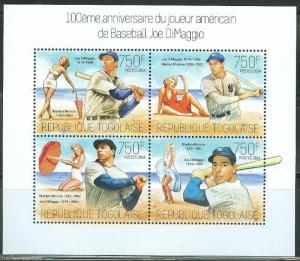 TOGO  2014 100th  BIRTH ANN  JOE DIMAGGIO WITH MARILYN MONROE SHEET  MINT NH