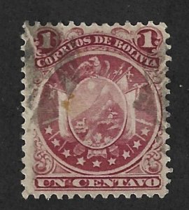 BOLIVIA Scott #28 Used 1c  Coat of Arms stamp 2022 CV $2.00