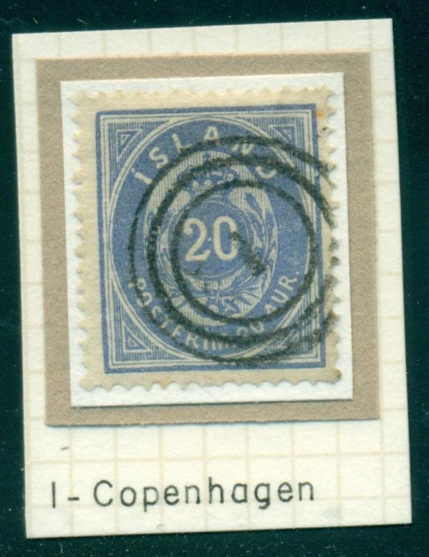 ICELAND Danish #1 - Kobenhavn arrival cancel on 20aur ultramarine (#17a)