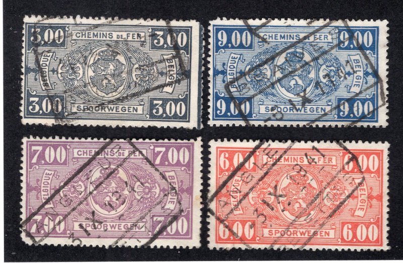 Belgium 1941 3fr, 6fr, 7fr & 9fr Parcel Post, Scott Q250, Q254-Q255, Q257 used