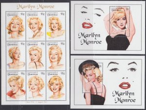 DOMINICA Sc# 1745-7 CPL MNH S/SHEETS & SHEETLET of MARILYN MONROE