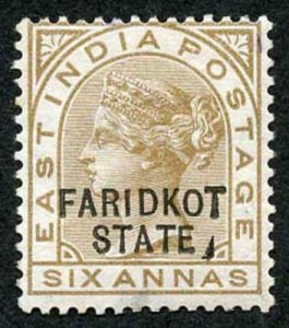 ICS FARIDKOT SGO11var 1887-98 6a bistre-brown Variety Line Before F M/M (part gu 