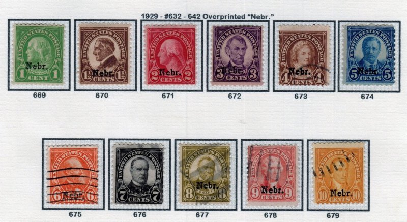SC# 669-679 - Nebr. overprints - mixed set (see details)