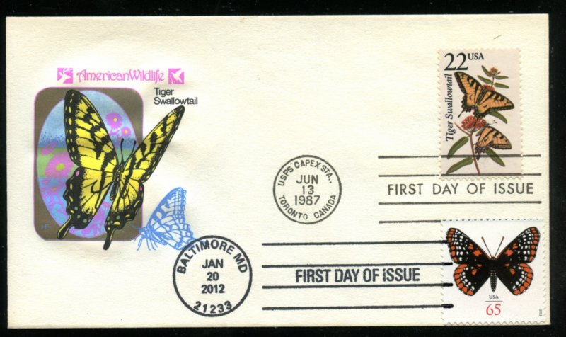 US 2300,4603 Butterflies Tiger Swallow /Checkerspot UA Farnam dual cachet FDC