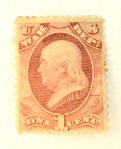 US STAMP SCOTT #O83 FRANKLIN 1C WAR DEPARTMENT MH OG, 1873