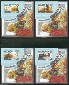 NIGER 2015 STEAM TRAINS  SET OF FOUR DELUXE SOUVENIR SHEETS MINT NH