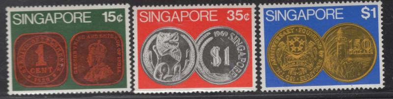 SINGAPORE 150-152 MINT HINGED, COINS SET 1972