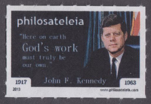 US PHILOSATELEIA LP - 2013 - John F Kennedy - Single Stamp- M N H -Private Issue