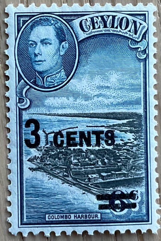 Ceylon #291 “MH” Surcharged Single Colombo Harbor