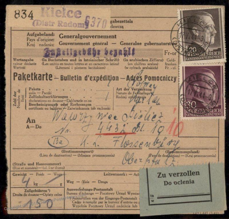 Germany GGov Poland Concentration Camp KL Floessenbuerg Package Card 79476