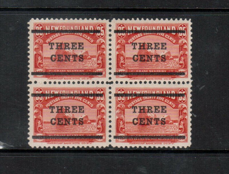 Newfoundland #130 Extra Fine Mint Block, Bottom Stamps Never Hinged Top Hinged