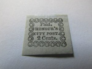 US Local Stamps, Scott #4LB8 Paid Honour's City Post 2 Cents 1851, MH OG,