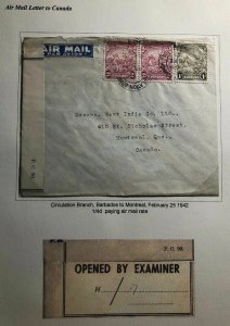 1942 Circulation Branch Barbados Censored Airmail Cover To Montreal Canada