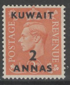 KUWAIT SG67 1948 2a on 2d PALE ORANGE MTD MINT