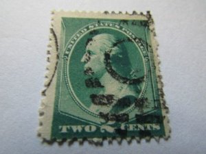 USA stamp, Scott #213, used, hinged, 2 cents, green George Washington 1883,