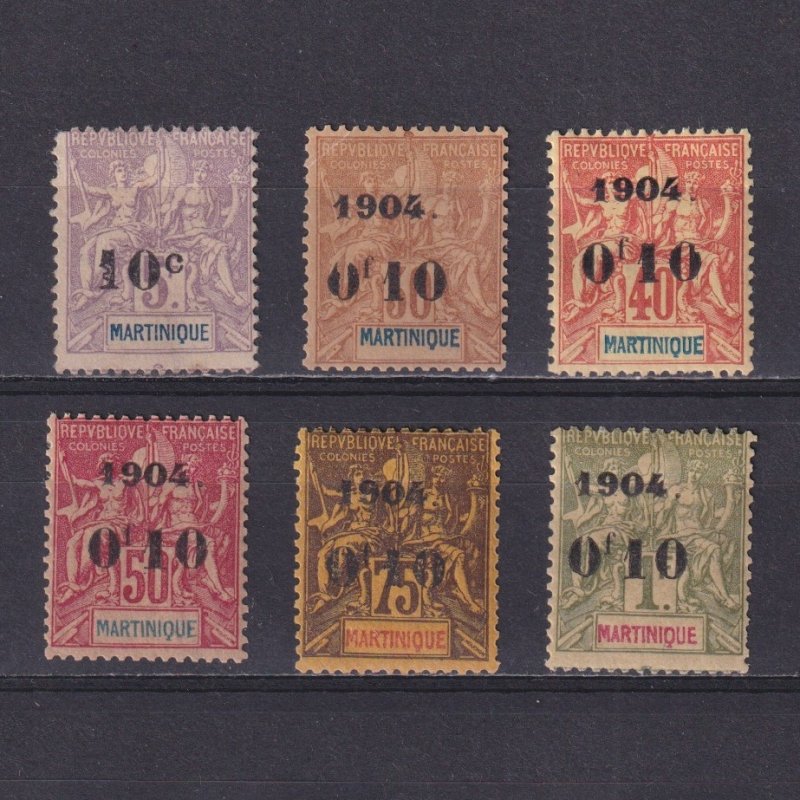 MARTINIQUE 1904, Sc# 55-60, CV $136, part set, Sage, overprint, MH