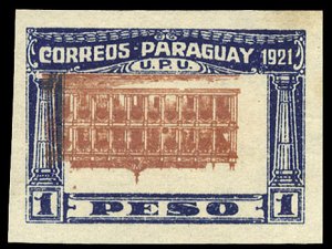 Paraguay #244b, 1922 1p Parliament, imperf., center inverted, hinged