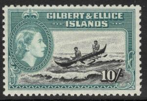 GILBERT & ELLICE IS. SG75 1956 10/- BLACK & TURQUOISE MNH