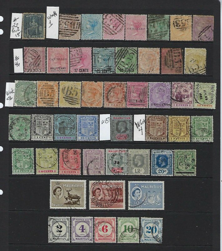 MAURITIUS 50+ STAMPS FROM SCOTT #22 TO POSTAGE DUES-  ALL USED