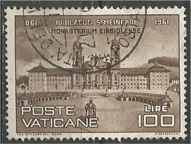 VATICAN CITY, 1961, used 100 l, Einsiedeln monastery Scott 300