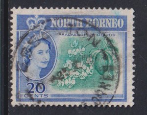 North Borneo  #286  used  1961  orchid 20c