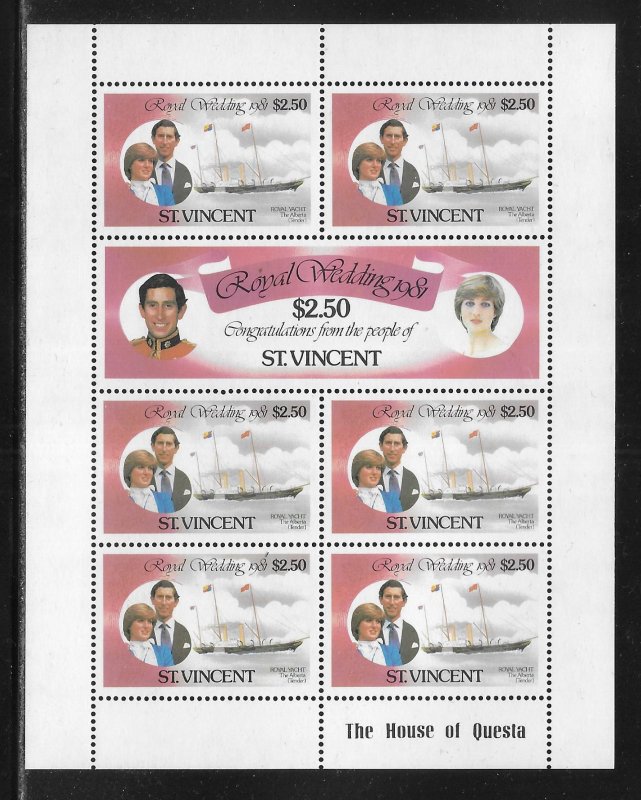 St. Vincent 629-630 Diana Wedding $2.50 Mini-sheet MNH