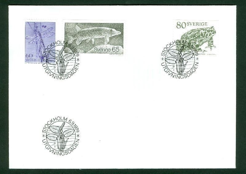 Sweden.  1979  FDC.  Animal  Dragon-fly. Pike. Toad.  Engraver: Wallhorn, Jakus