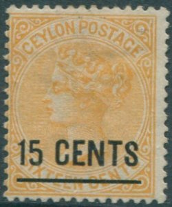 Ceylon 1885 SG189 15 CENTS on 16c orange-yellow QV MLH (amd)