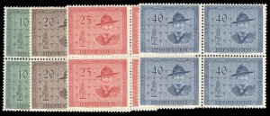 Liechtenstein #270-273 Cat$150, 1953 Boy Scouts, complete set in blocks of fo...