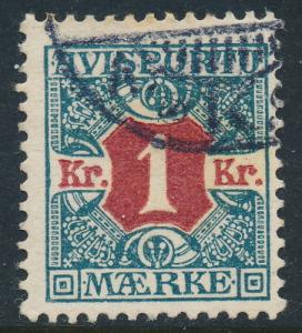 Denmark Scott P8 (AFA AP8), 1kr Newspaper, F-VF Used