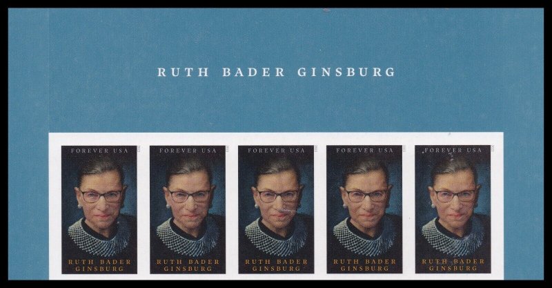 US 5821a Ruth Bader Ginsburg imperf NDC header strip 5 MNH 2023