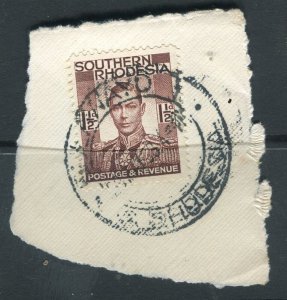 RHODESIA; 1940s early GVI Portrait issue fair POSTMARK PIECE