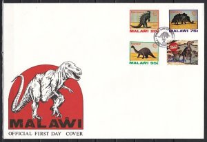 Malawi, Scott cat. 620-622. Dinosaurs issue. First day cover. ^