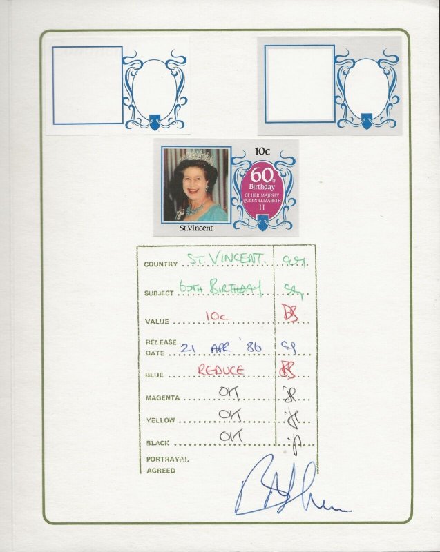 ST.VINCENT 1986 60TH BIRTHDAY QUEEN ELIZABETH,FORMAT PROGRESSIVE PROOF FOLDER