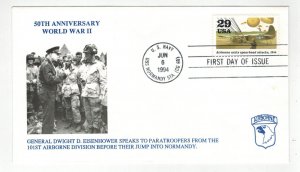 Patriotic FDC World War 2 50th Anniv. 2838D AIRBORNE UNITS - GENERAL EISENHOWER
