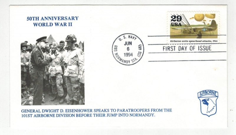 Patriotic FDC World War 2 50th Anniv. 2838D AIRBORNE UNITS - GENERAL EISENHOWER