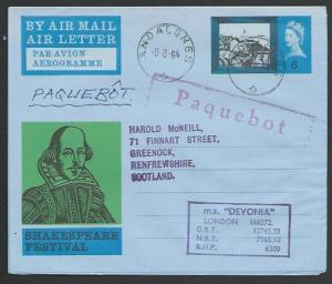 GB NORWAY 1964 6d airletter ANDALSNES PAQUEBOT, MS DEVONIA ship cachet.....11974