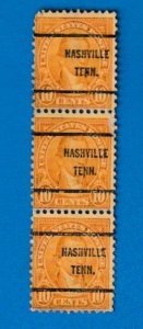 US SCOTT#642 1927 10c JAMES MONROE VERTICAL OF LINE [3] W/NASHVILLE TN PRECANCEL