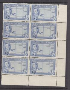 CAYMAN ISLANDS, 1947 KGVI 3d. Blue, corner block of 8, mnh.