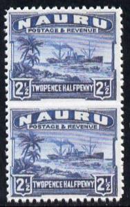 Nauru 1924-48 Century 2.5d dull blue vertical pair imperf...