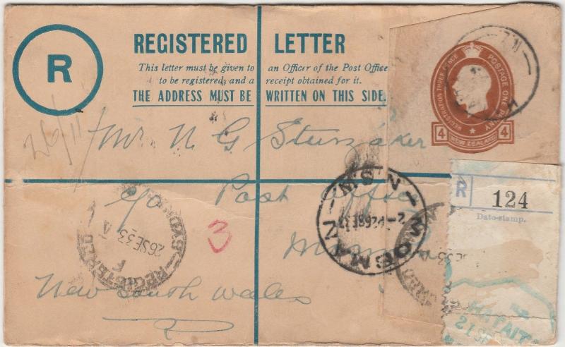 NEW ZEALAND 1933 KGV REGISTERED LETTER TO AUSTRALIA 