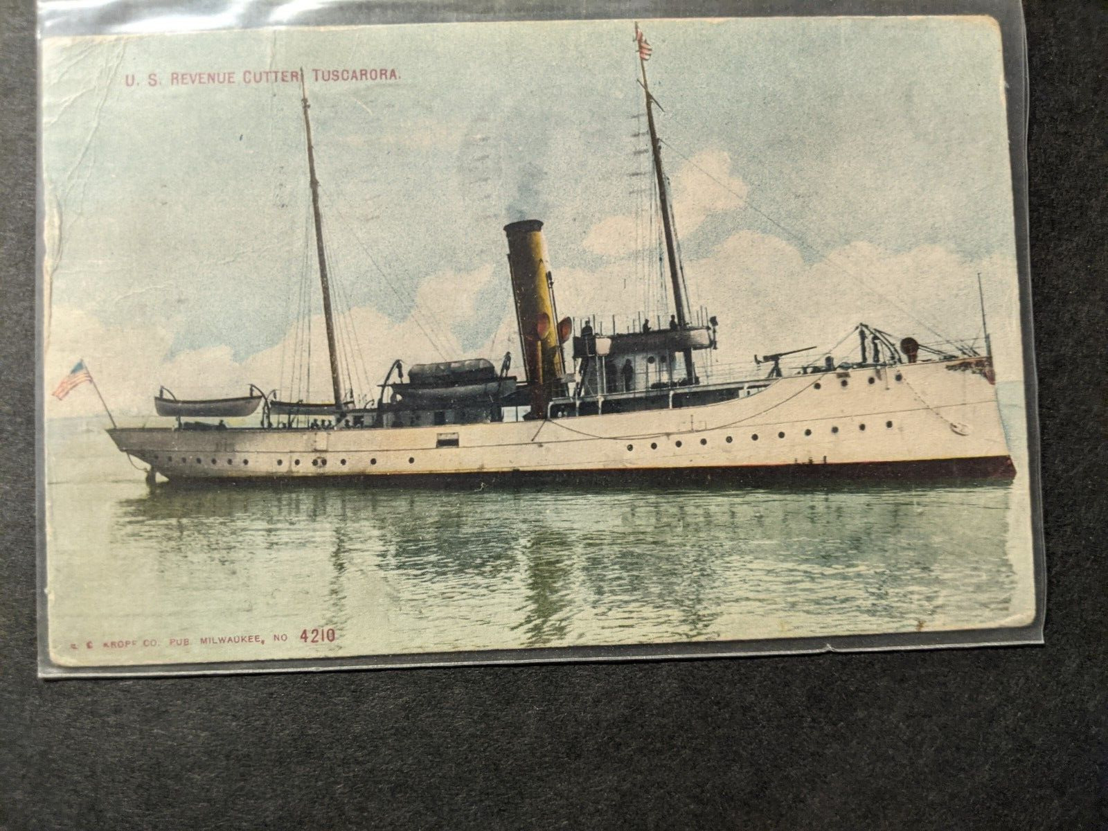 US REVENUE CUTTER TUSCARORA Naval 1912 Postcard w/ note Chicago, IL