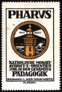 Vintage Germany Poster Stamp Lighthouse Catholic Monthly (Whose God?)