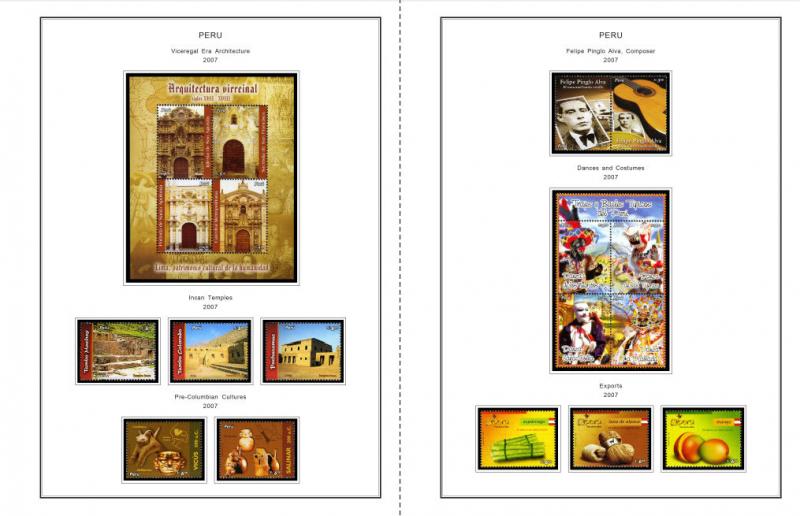 COLOR PRINTED PERU 2000-2010 STAMP ALBUM PAGES (92 illustrated pages)