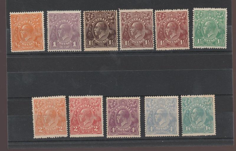 AUSTRALIA 1918 KGV SET 1/2D TO 1/4 SINGLE WMK */**