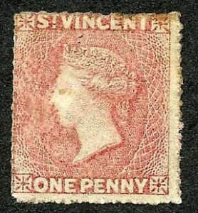 St Vincent SG1 1d Rose-red No Wmk Rough to intermediate Perf 14-16 No Gum Cat 50