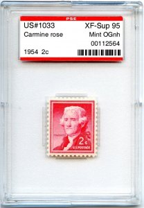 US SCOTT #1033 MINT-XF-SUP-OG-NH GRADED 95 PSE ENCAPSULATED SMQ $35 (8/14/24 GP)