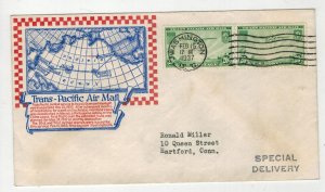 1935 TRANS-PACIFIC AIRMAIL STAMP C21 FDC PACIFIC ROUTE ANDERSON SPECIAL DELIVERY